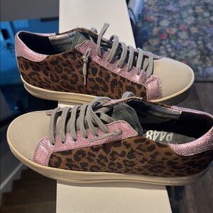 Women's Leopard Print Sneakers - Pink and Brown P448